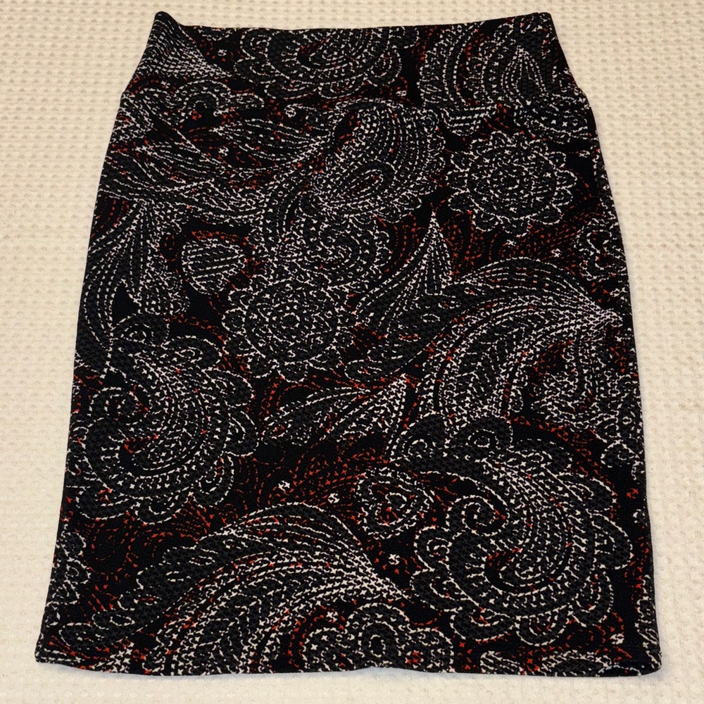 LuLaRoe CASSIE Black Orange White Floral Paisley Pencil Skirt Bodycon MEDIUM